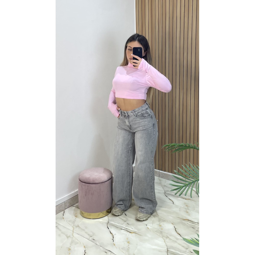 Jeans Grigio Tasca Rosa