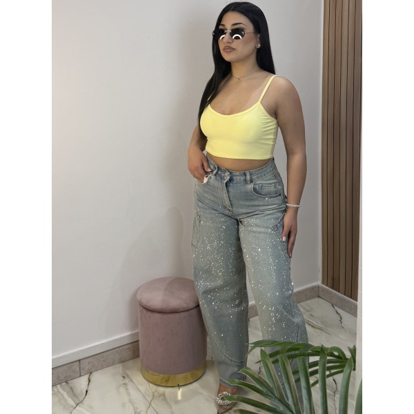 Jeans Strass Ballon Lavaggio Sabbiato